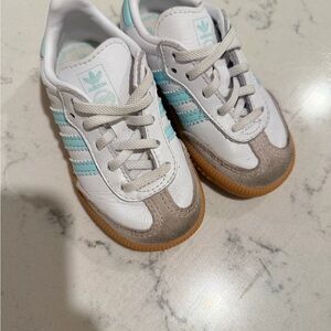 Adidas Kids' White and Light Blue Sneakers